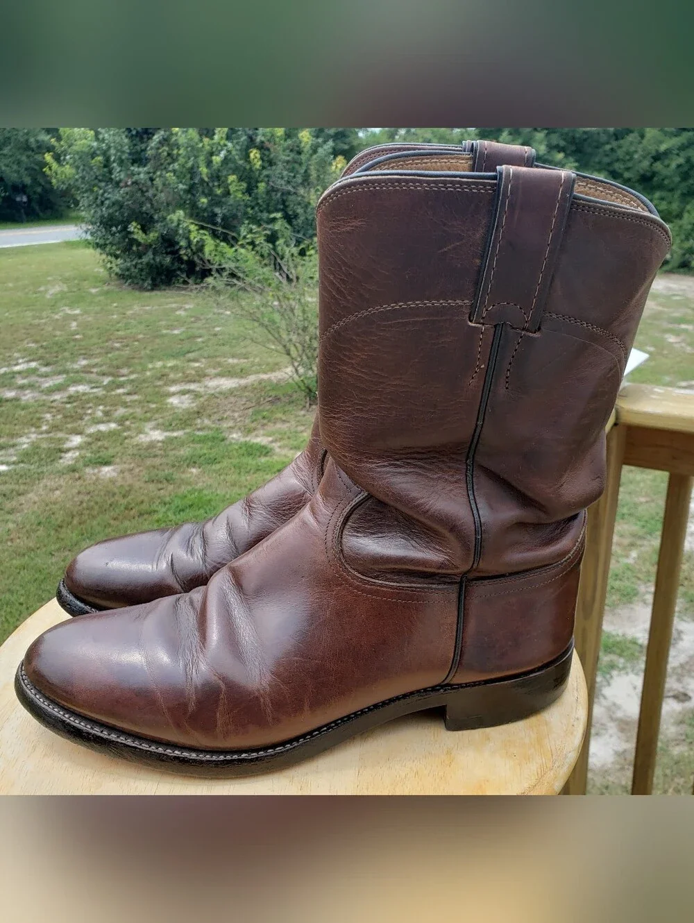 Justin Men's Bay Apache Cowhide Leather Roper Western Cowboy Boots 3408 9D Brown